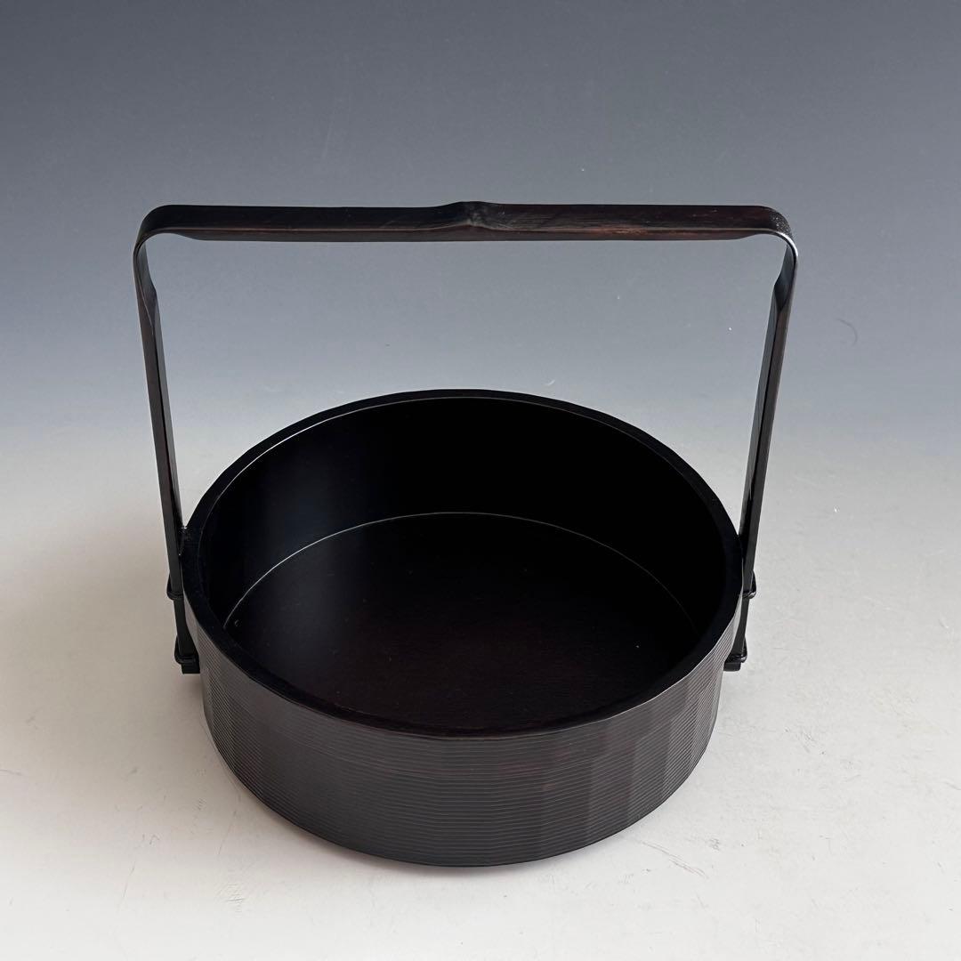 茶道具　黒一閑塗　丸手付　煙草盆　宗明　共箱　山中塗　宗旦好　茶会　茶事