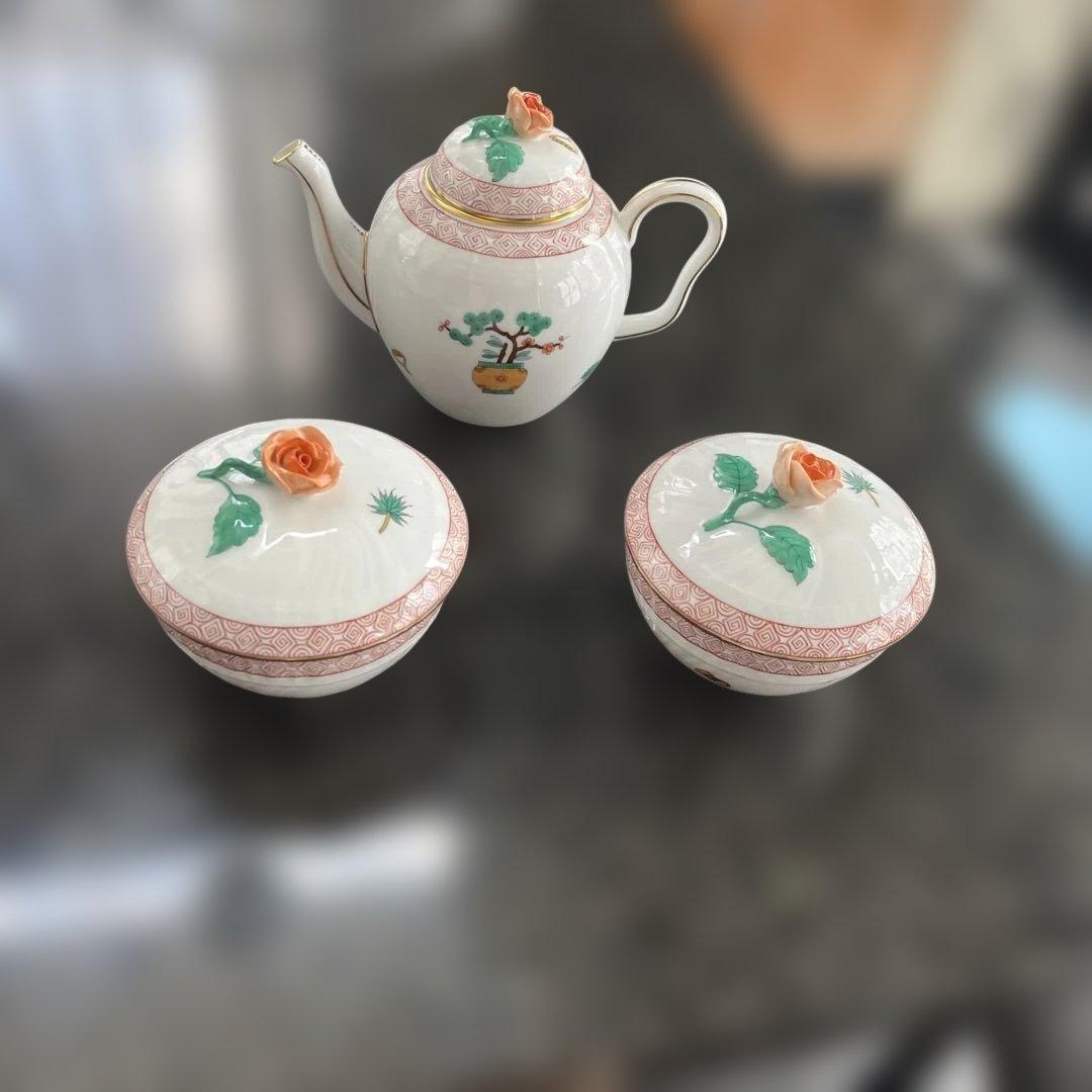 ヘレンド　シノワズリーポットとお茶碗蓋付き2つ