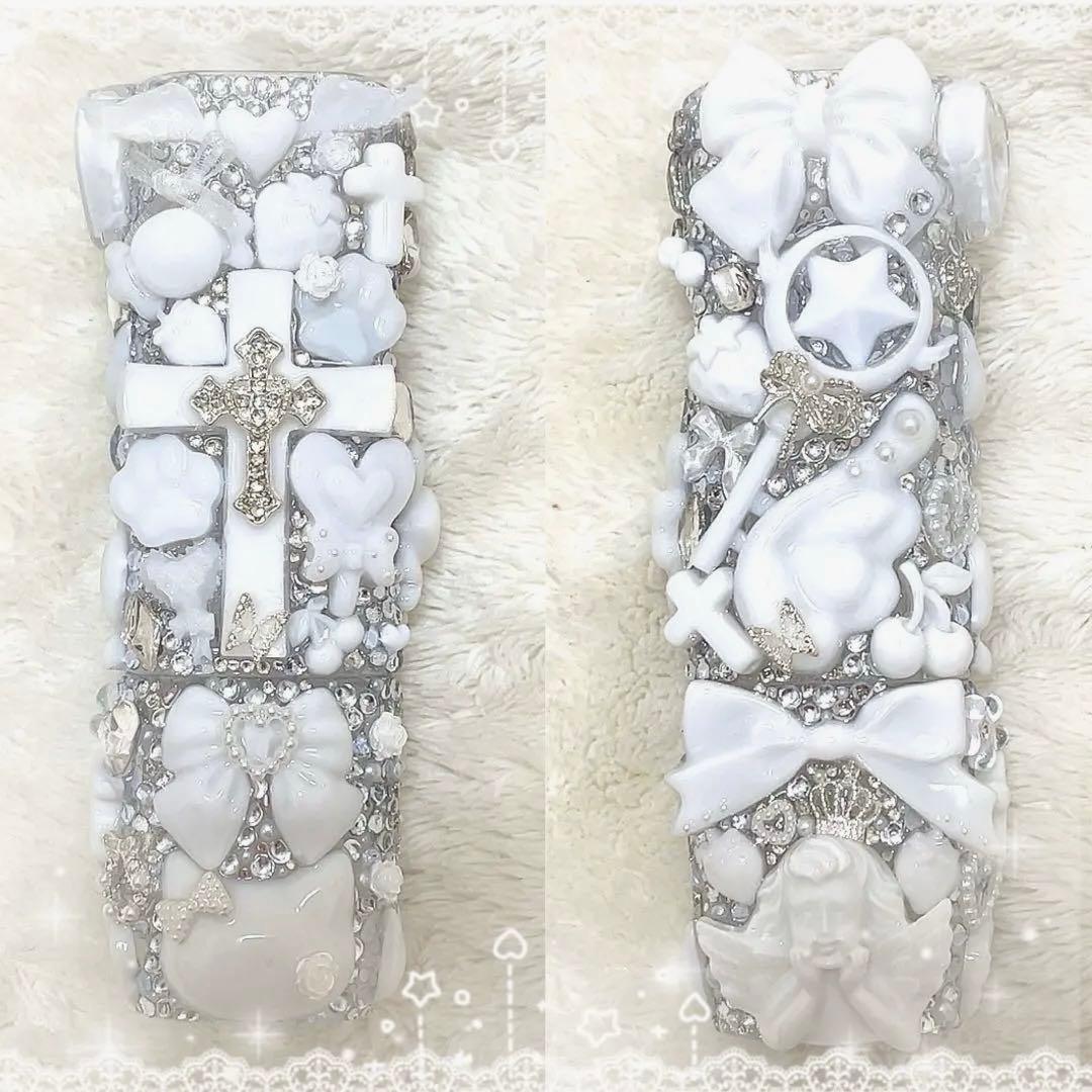 IQOSケースデコ　アイコスケースデコ　ホワイト　シルバー　パール