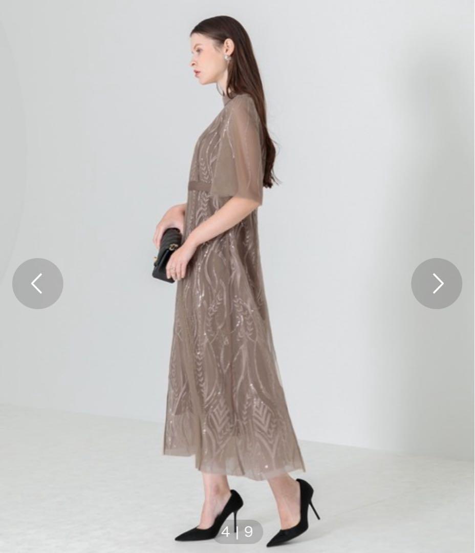 最安値新品_スパンコール刺繍レースプチハイネックフリルロングドレスワンピース