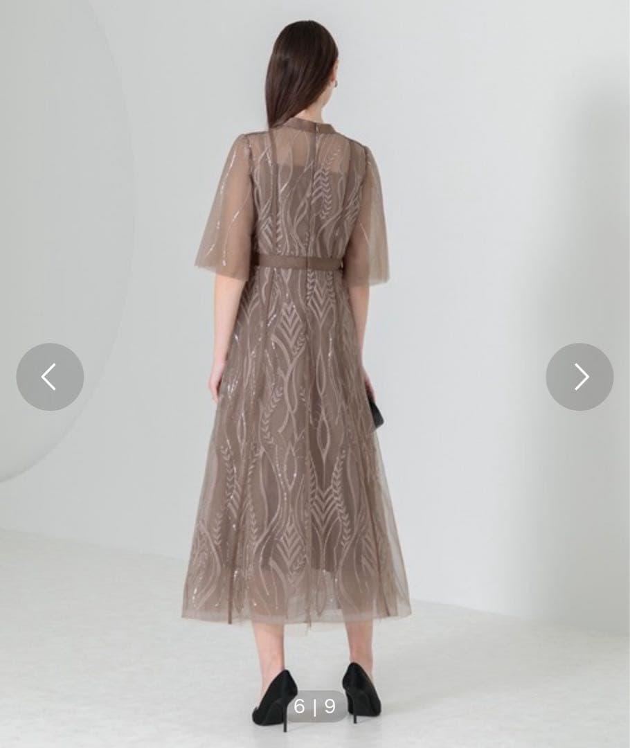 最安値新品_スパンコール刺繍レースプチハイネックフリルロングドレスワンピース