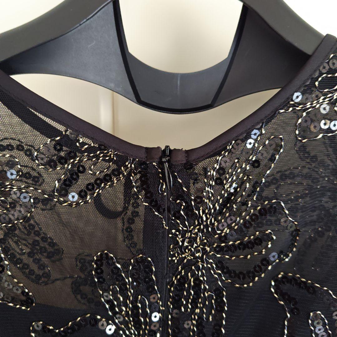 黒い刺繍ドレス シフォンフリル袖付き