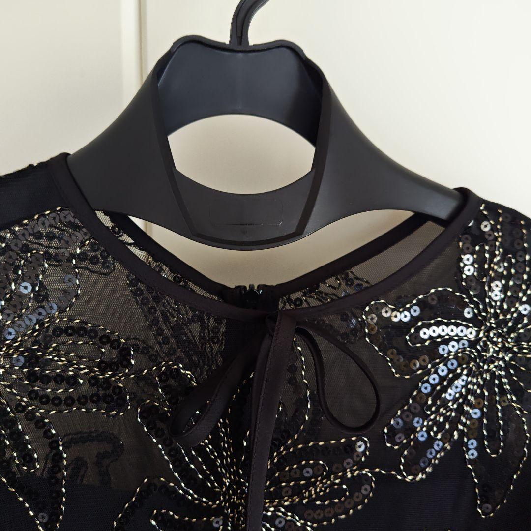 黒い刺繍ドレス シフォンフリル袖付き