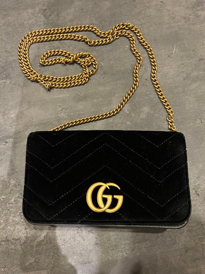 GG ブラック ベルベット ショルダーバッグ