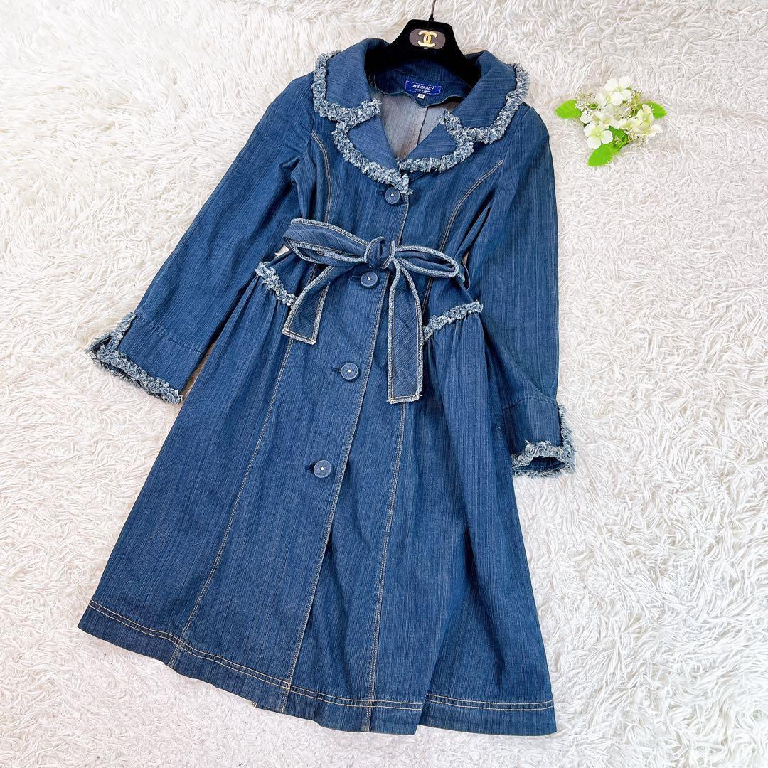 エムズグレイシー トレンチコート デニム フリル ハート　ベルト 38 M