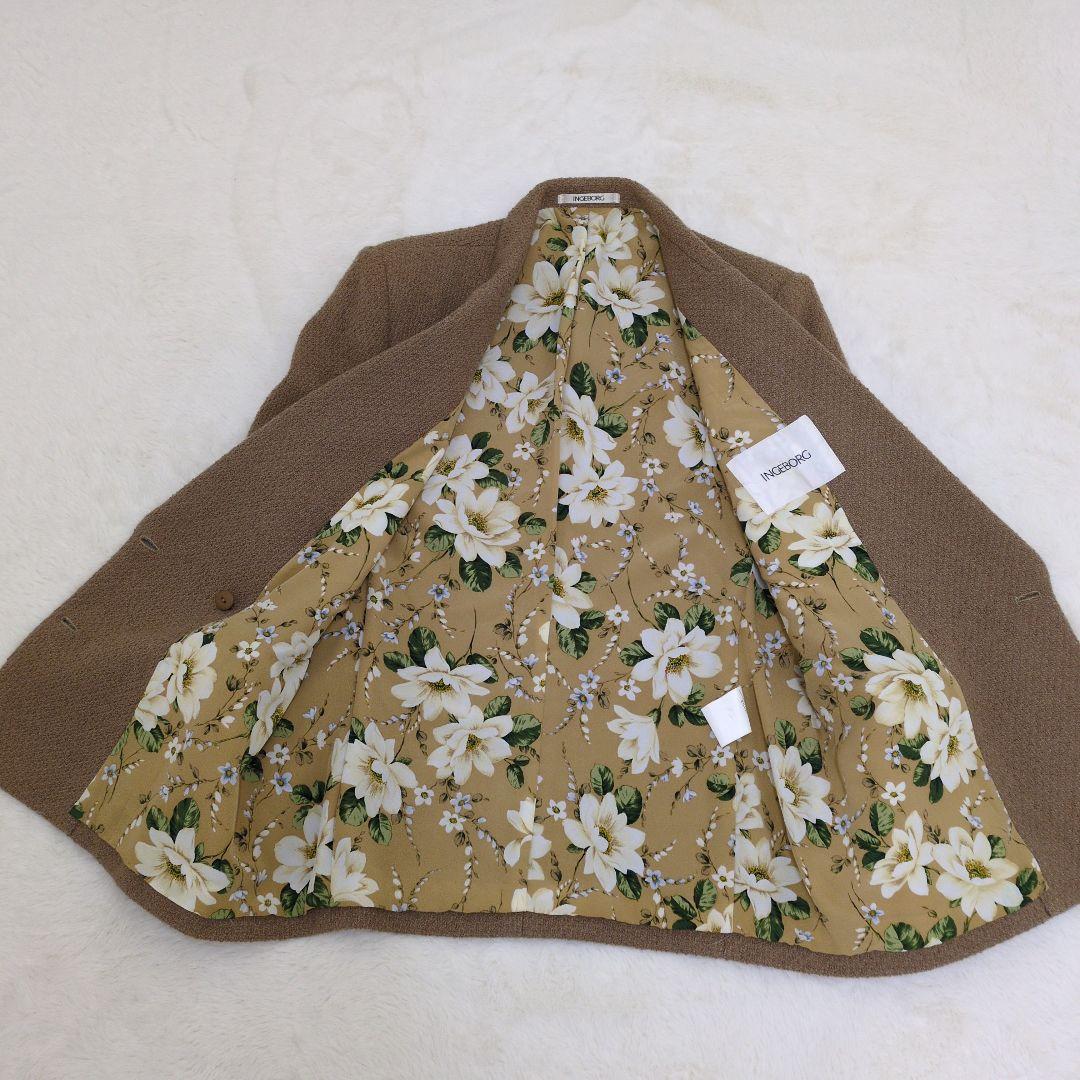 インゲボルグ　ピンクハウス ダブルブレスト ジャケット　金パールボタン花柄ウール