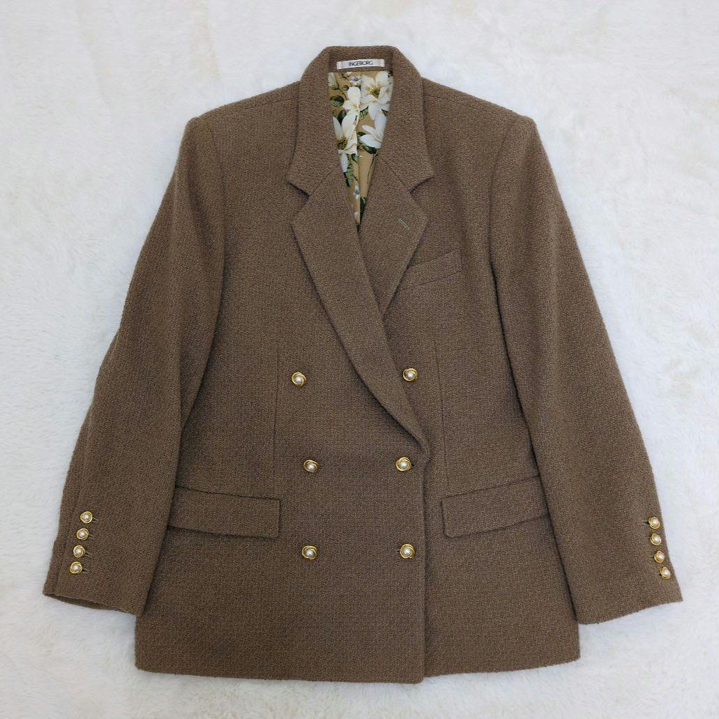 インゲボルグ　ピンクハウス ダブルブレスト ジャケット　金パールボタン花柄ウール