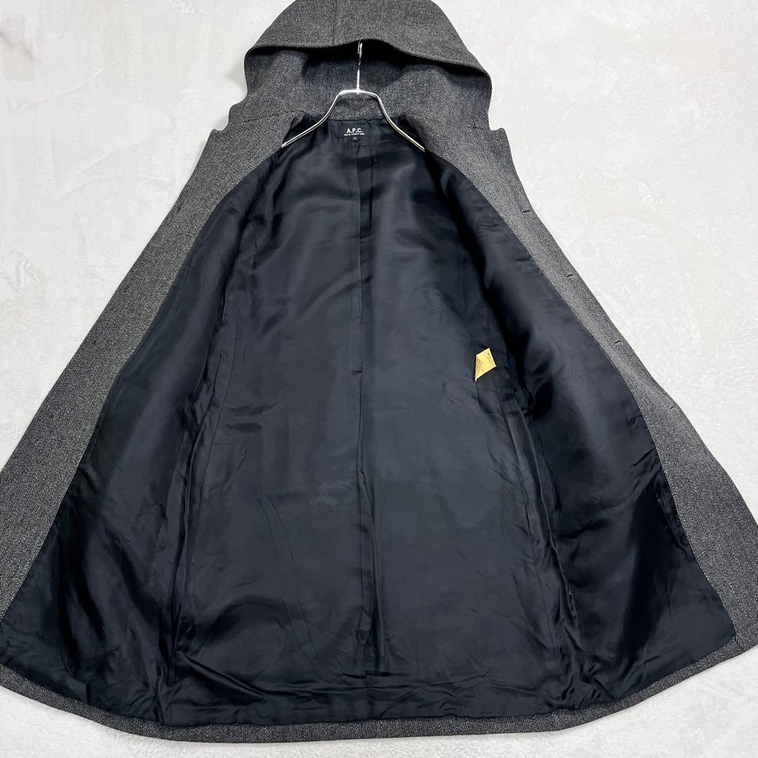 美品『A.P.C』90'sフーデッドウールコート ヘリンボーン フランス製