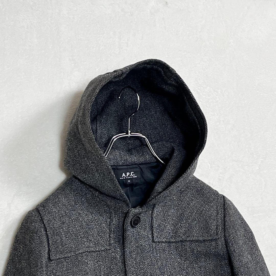 美品『A.P.C』90'sフーデッドウールコート ヘリンボーン フランス製