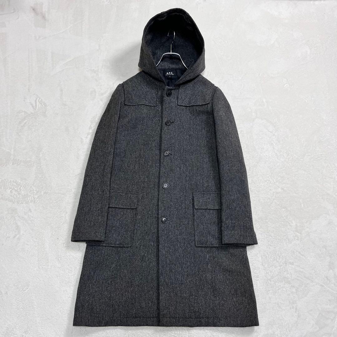 美品『A.P.C』90'sフーデッドウールコート ヘリンボーン フランス製