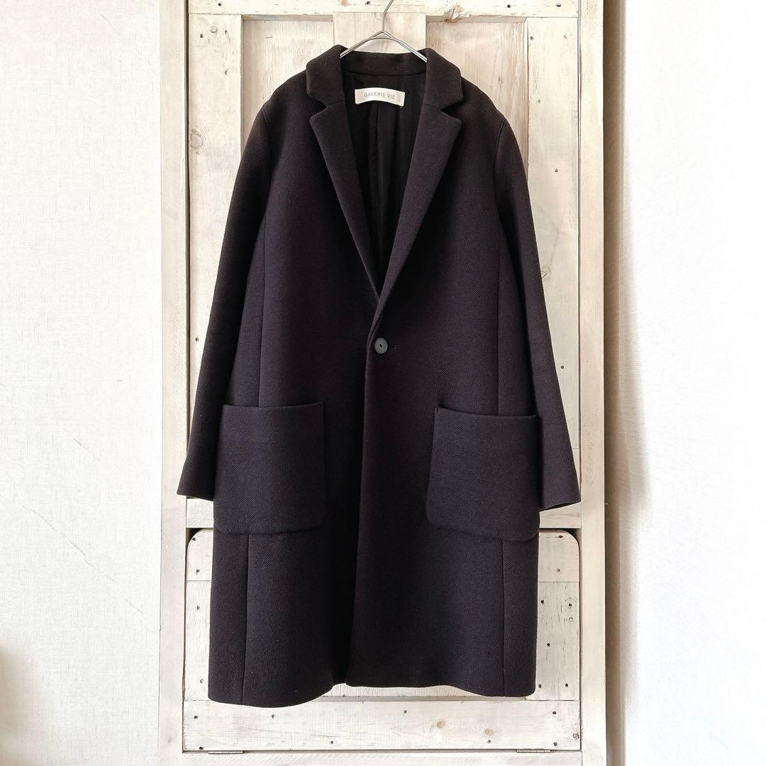 【美品】GALERIE VIE ギャルリーヴィー ウール混 チェスターコート 紺