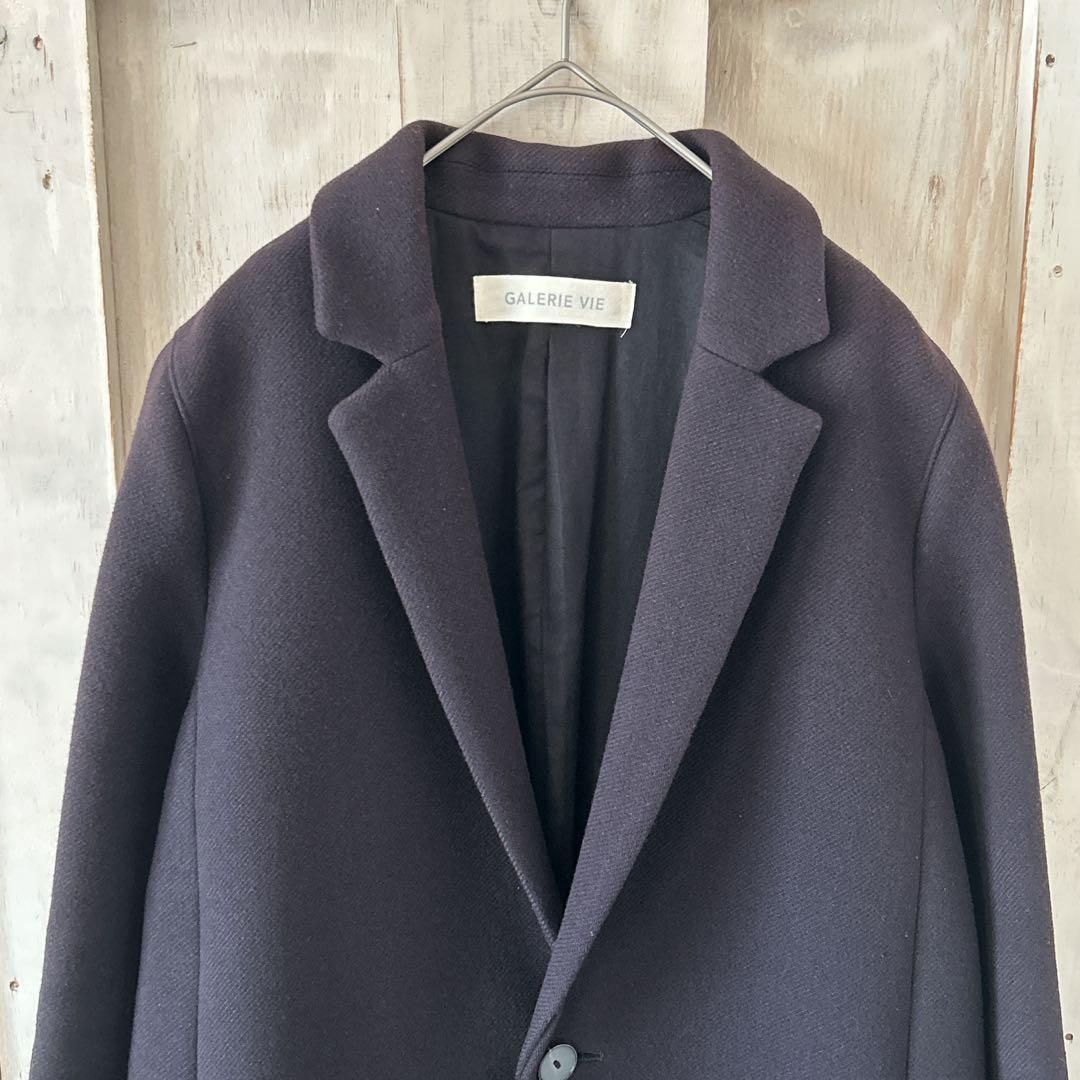 【美品】GALERIE VIE ギャルリーヴィー ウール混 チェスターコート 紺