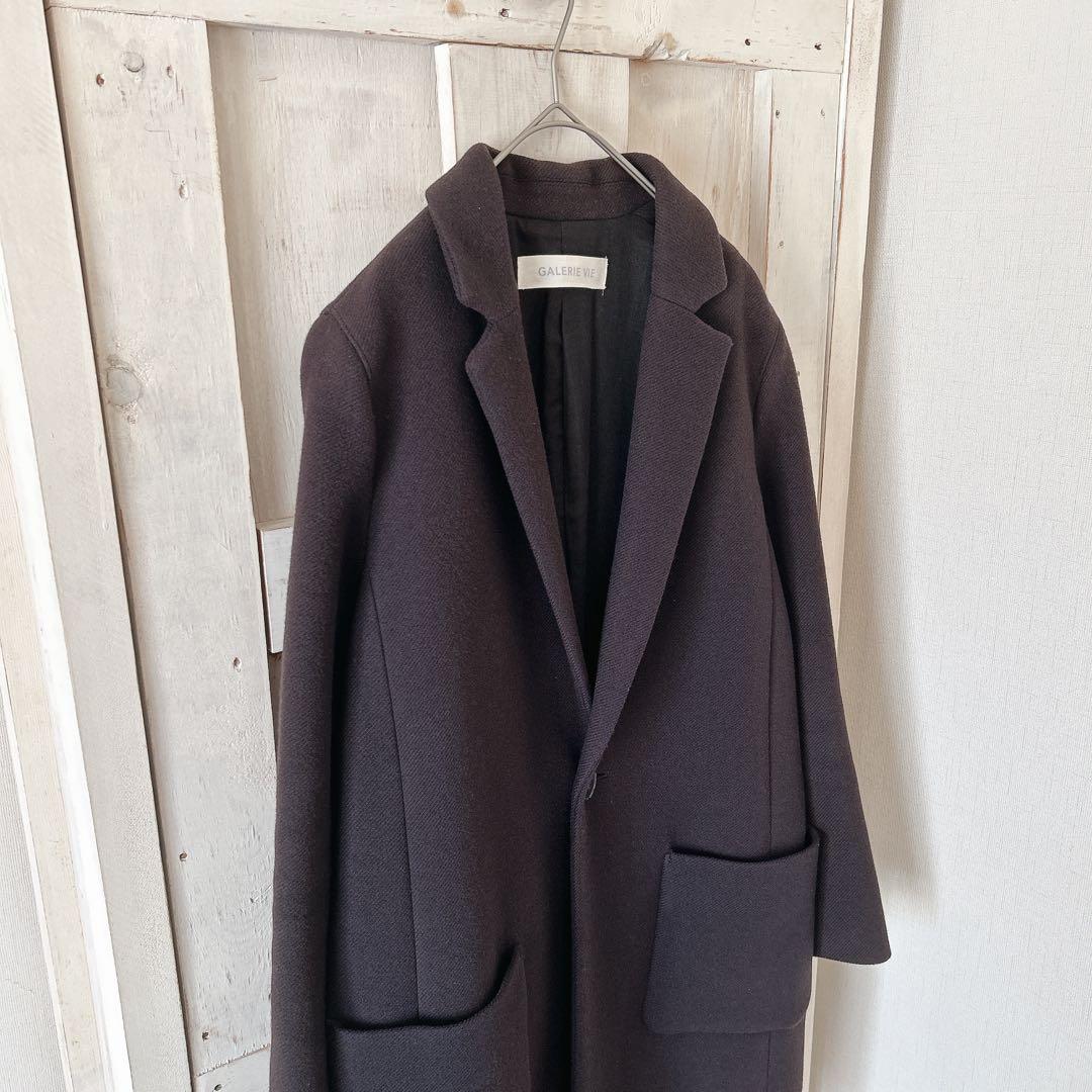 【美品】GALERIE VIE ギャルリーヴィー ウール混 チェスターコート 紺