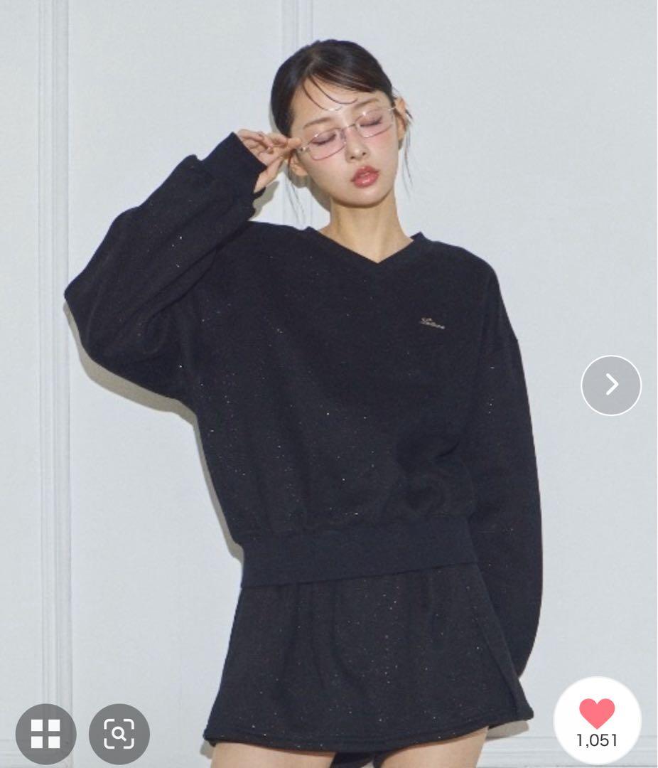 Lallana ラメココVネックスウェット Mサイズ 黒