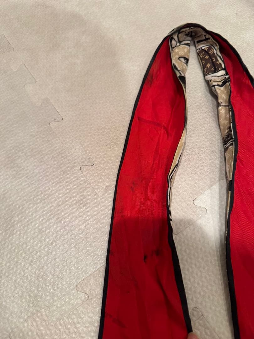 訳あり LOUIS VUITTON スカーフ ベージュ 赤