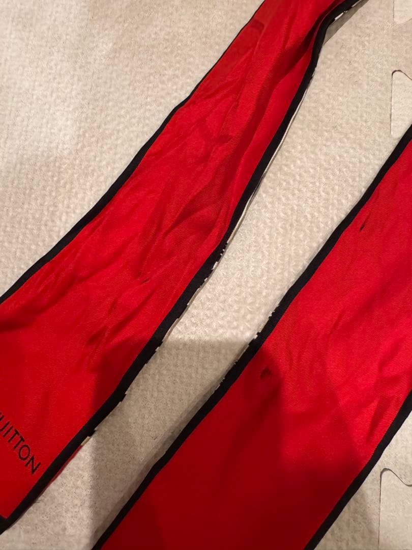 訳あり LOUIS VUITTON スカーフ ベージュ 赤