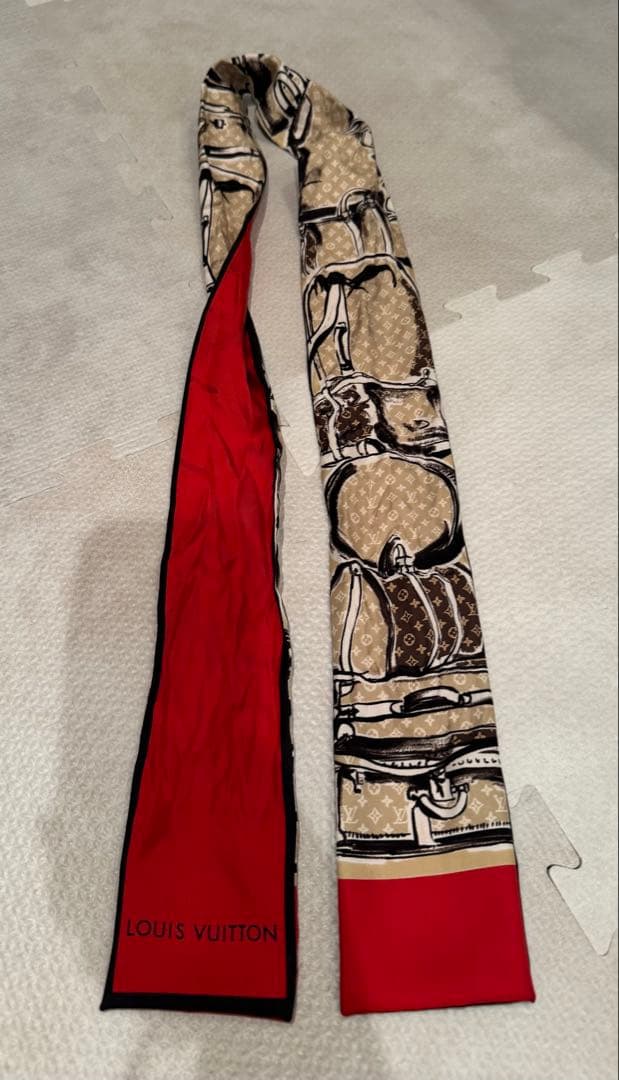 訳あり LOUIS VUITTON スカーフ ベージュ 赤