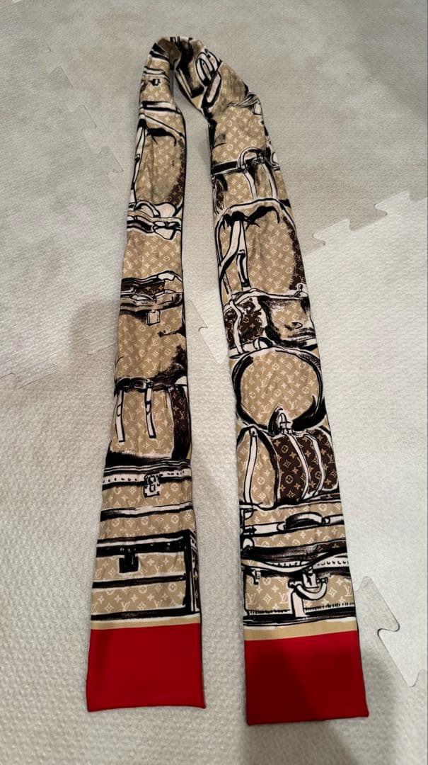 訳あり LOUIS VUITTON スカーフ ベージュ 赤