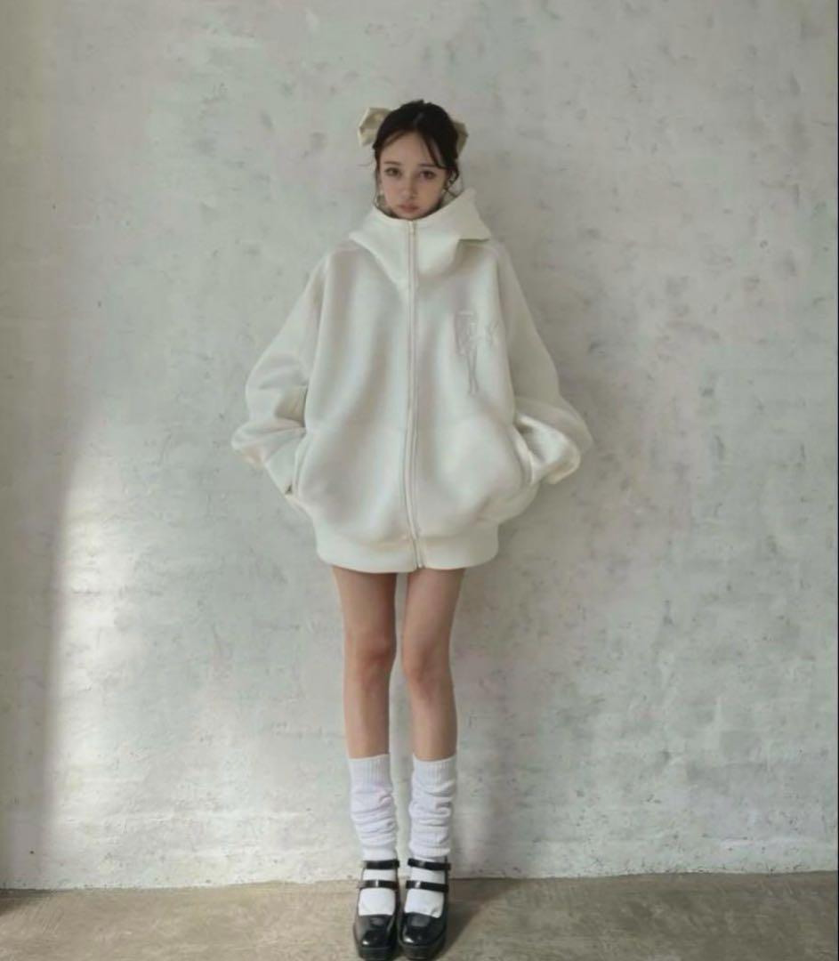 ロゴ刺繍ボンディングフルジップフーディー fiction tokyo