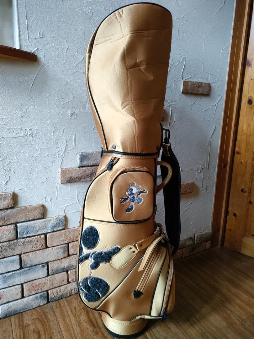 美品 ミッキー ディズニー キャディバッグ ゴールド Disney ゴルフバッグ