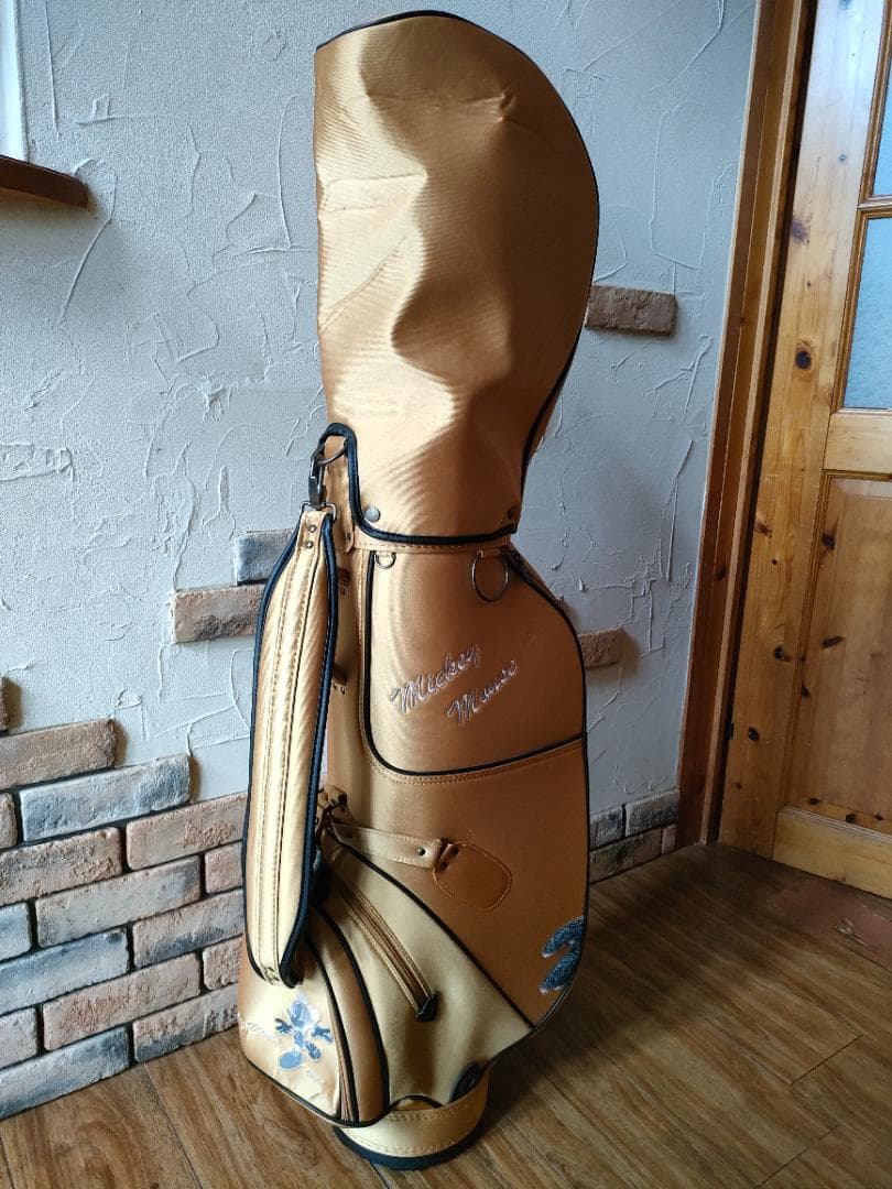 美品 ミッキー ディズニー キャディバッグ ゴールド Disney ゴルフバッグ