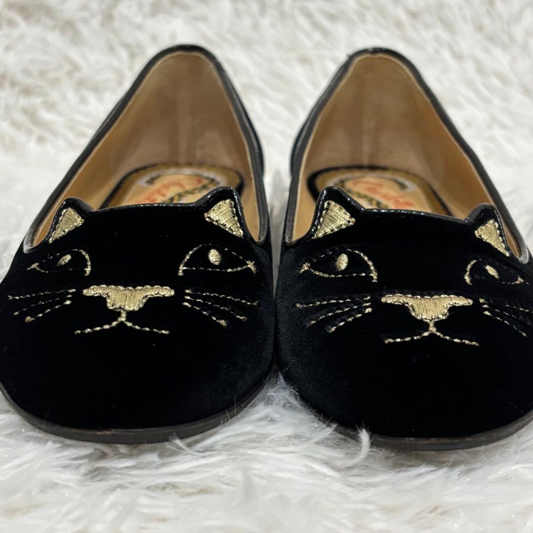 [極美品] シャルロットオリンピア　ベロア　猫モチーフ　刺繍　フラットシューズ