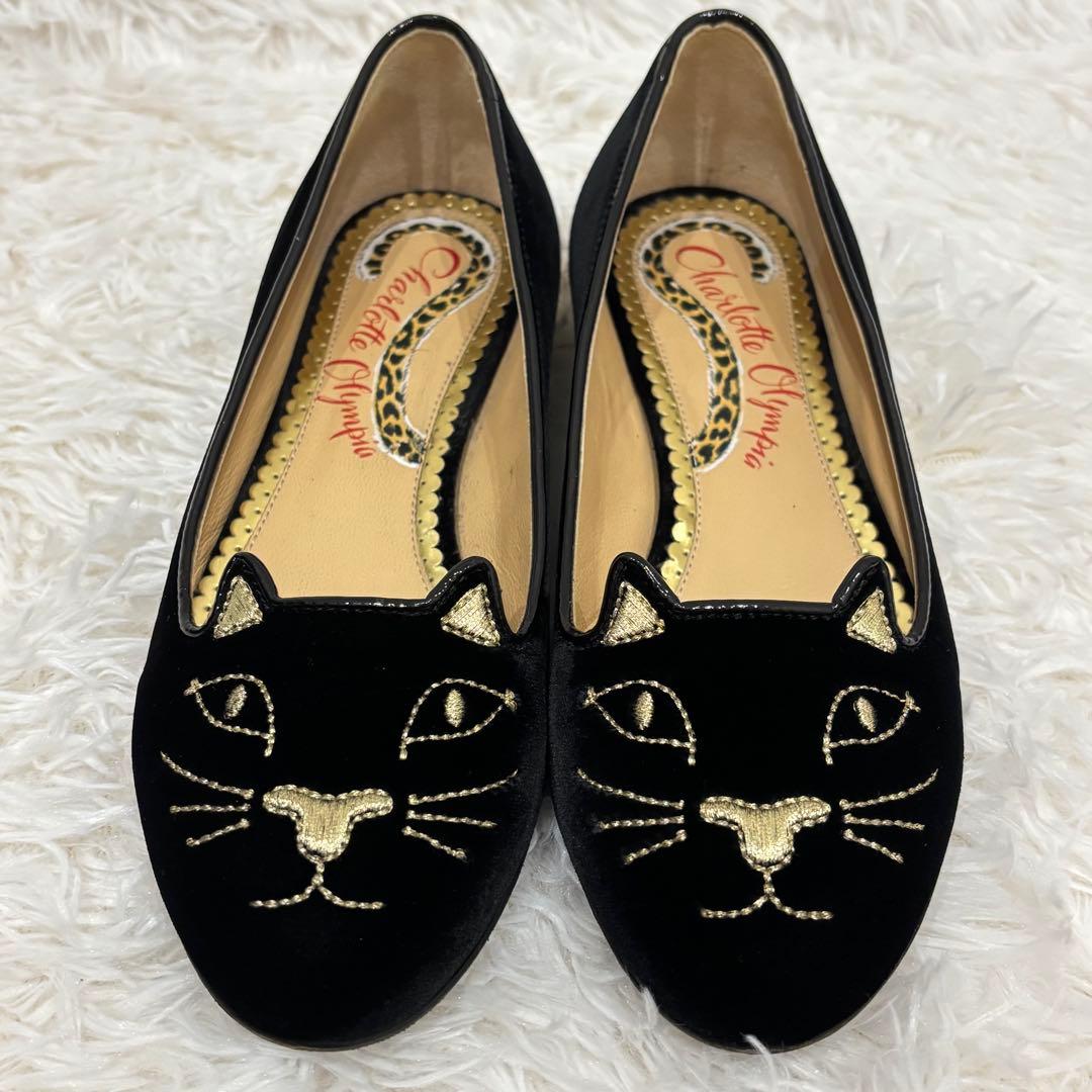 [極美品] シャルロットオリンピア　ベロア　猫モチーフ　刺繍　フラットシューズ