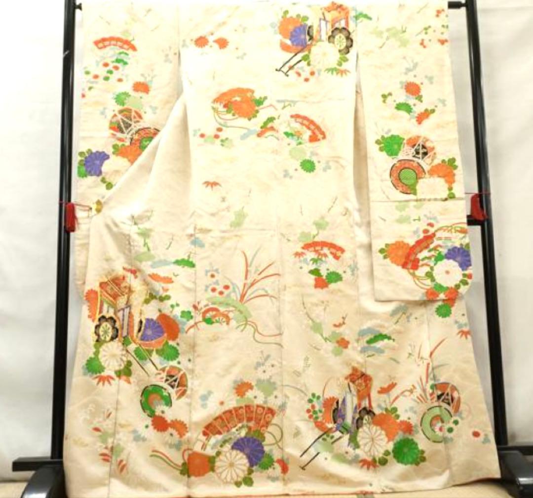 振袖フルセット6点サイズM〜Ｌ駒刺繍　寿光織り　御所車花鼓文　金彩　金糸　正絹