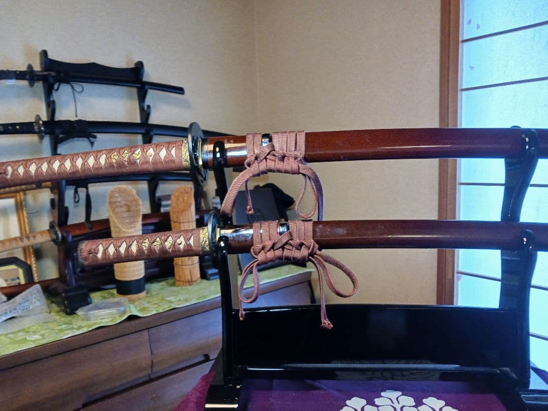 大小居合稽古刀、木製、鮫革(鉄鐔.二重薄刃)、2月末日までの最終値引き