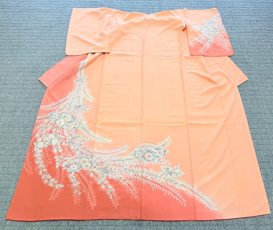 高級 訪問着 正絹 袷 辻ヶ花 絞り ピンク オレンジ 伊達襟 約70万円