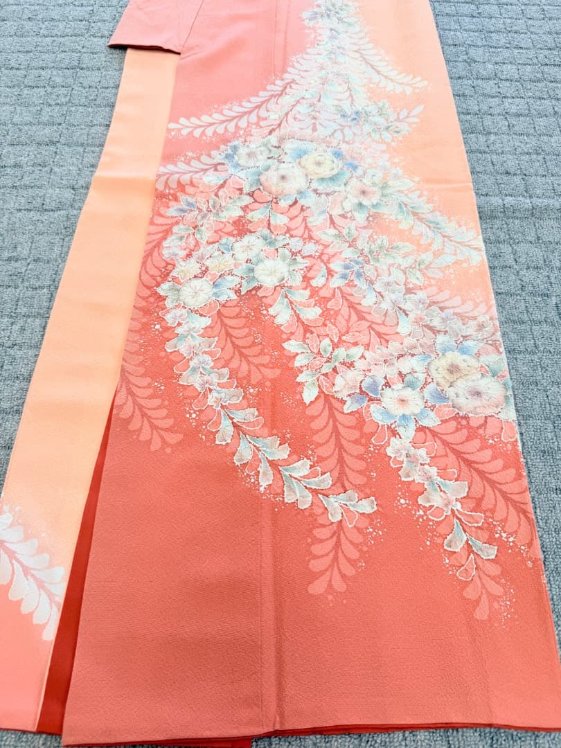 高級 訪問着 正絹 袷 辻ヶ花 絞り ピンク オレンジ 伊達襟 約70万円