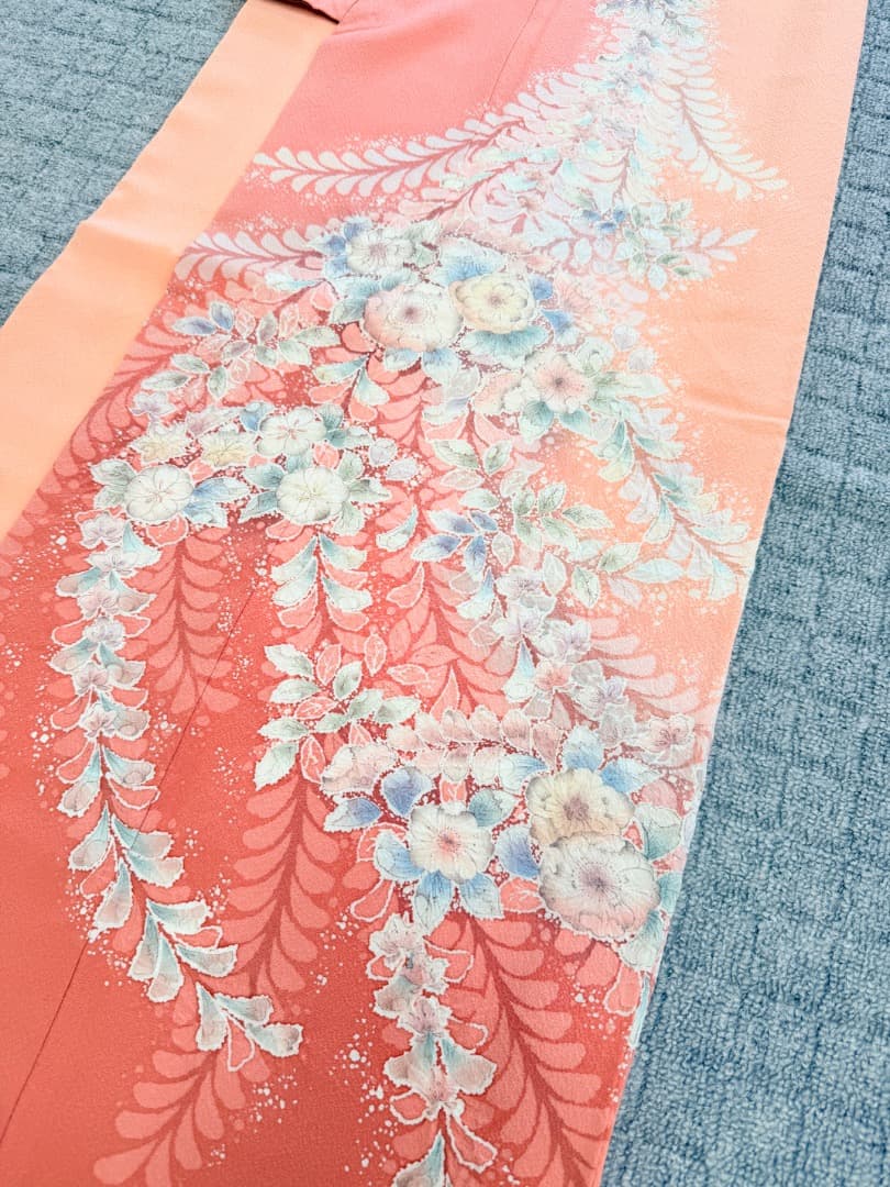高級 訪問着 正絹 袷 辻ヶ花 絞り ピンク オレンジ 伊達襟 約70万円