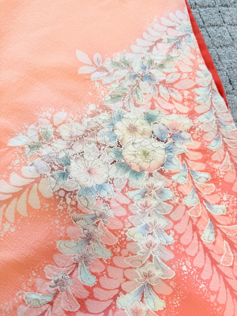 高級 訪問着 正絹 袷 辻ヶ花 絞り ピンク オレンジ 伊達襟 約70万円