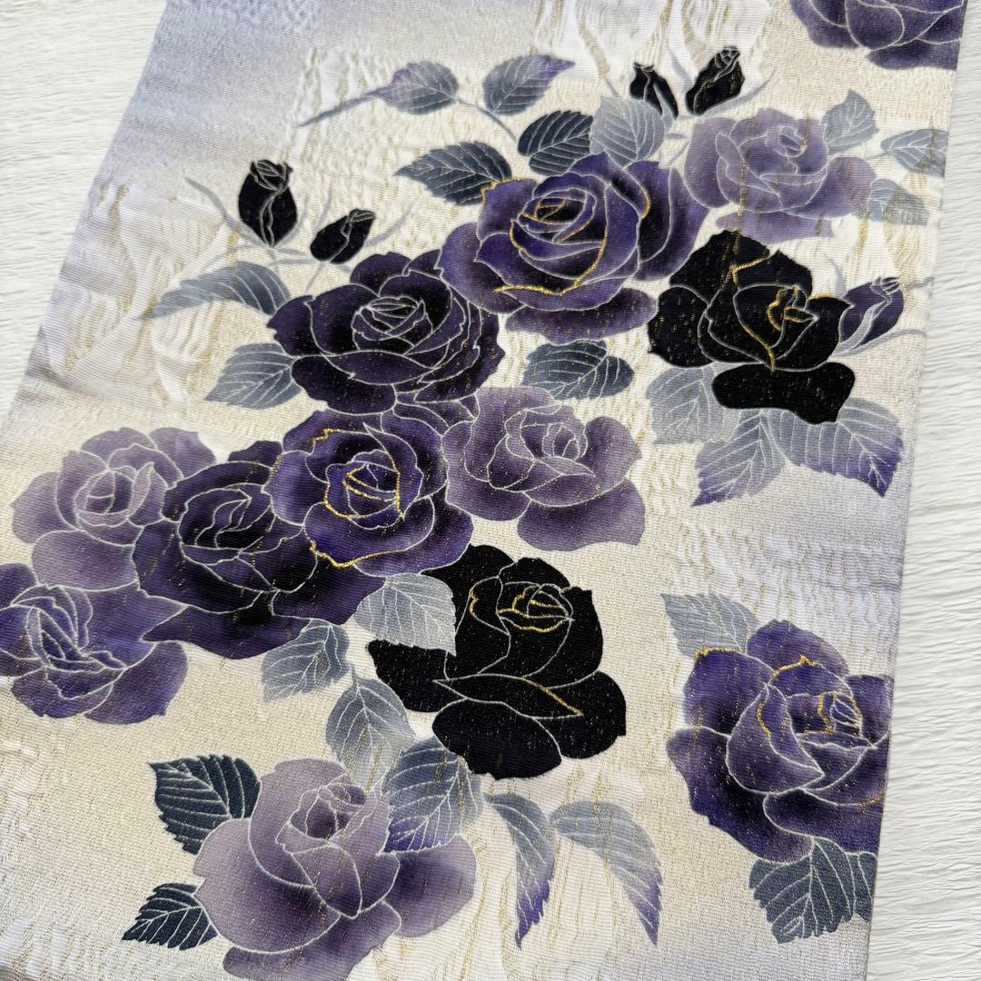 m-84 京友禅 石田凱宣 薔薇 正絹 袋帯