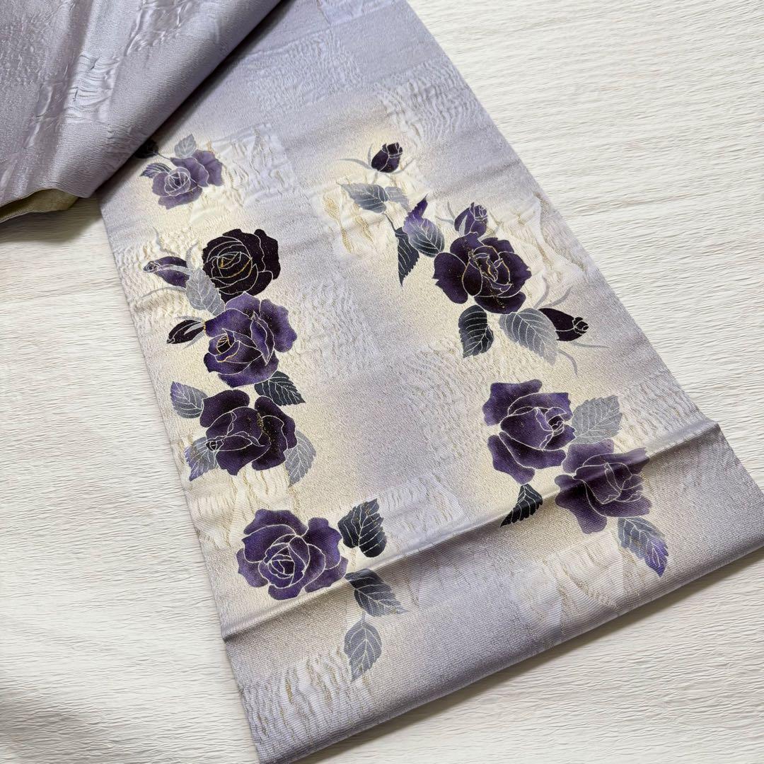 m-84 京友禅 石田凱宣 薔薇 正絹 袋帯