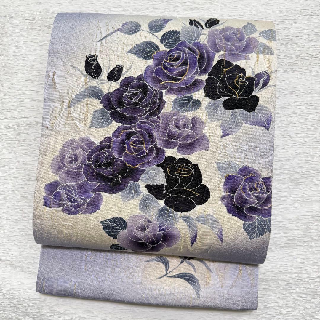 m-84 京友禅 石田凱宣 薔薇 正絹 袋帯