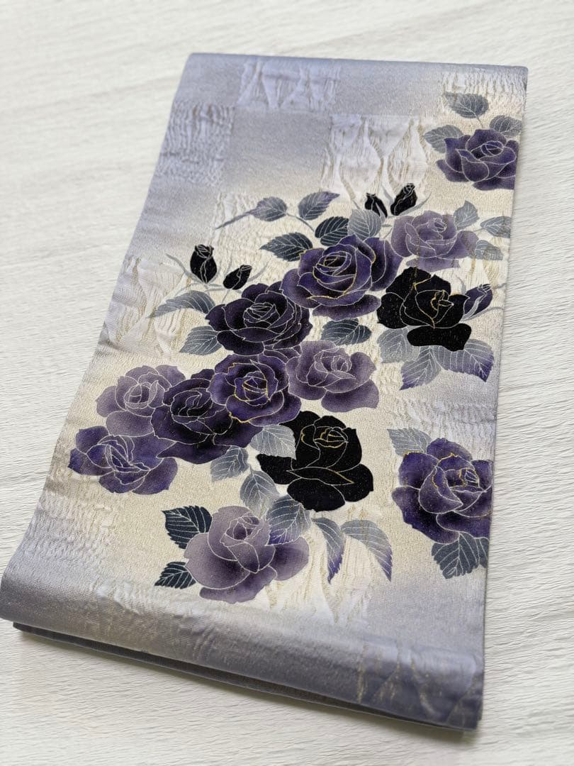 m-84 京友禅 石田凱宣 薔薇 正絹 袋帯