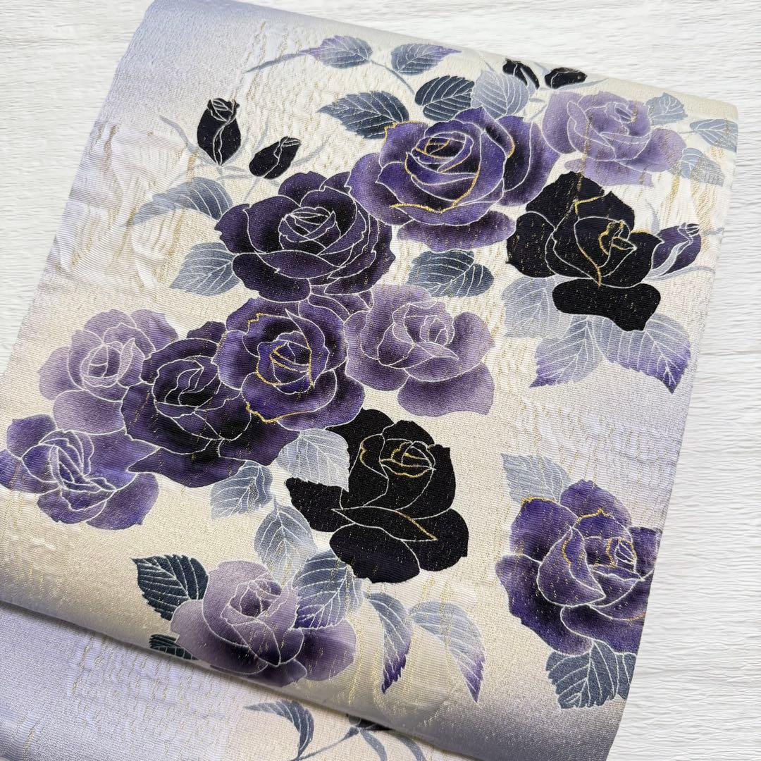 m-84 京友禅 石田凱宣 薔薇 正絹 袋帯