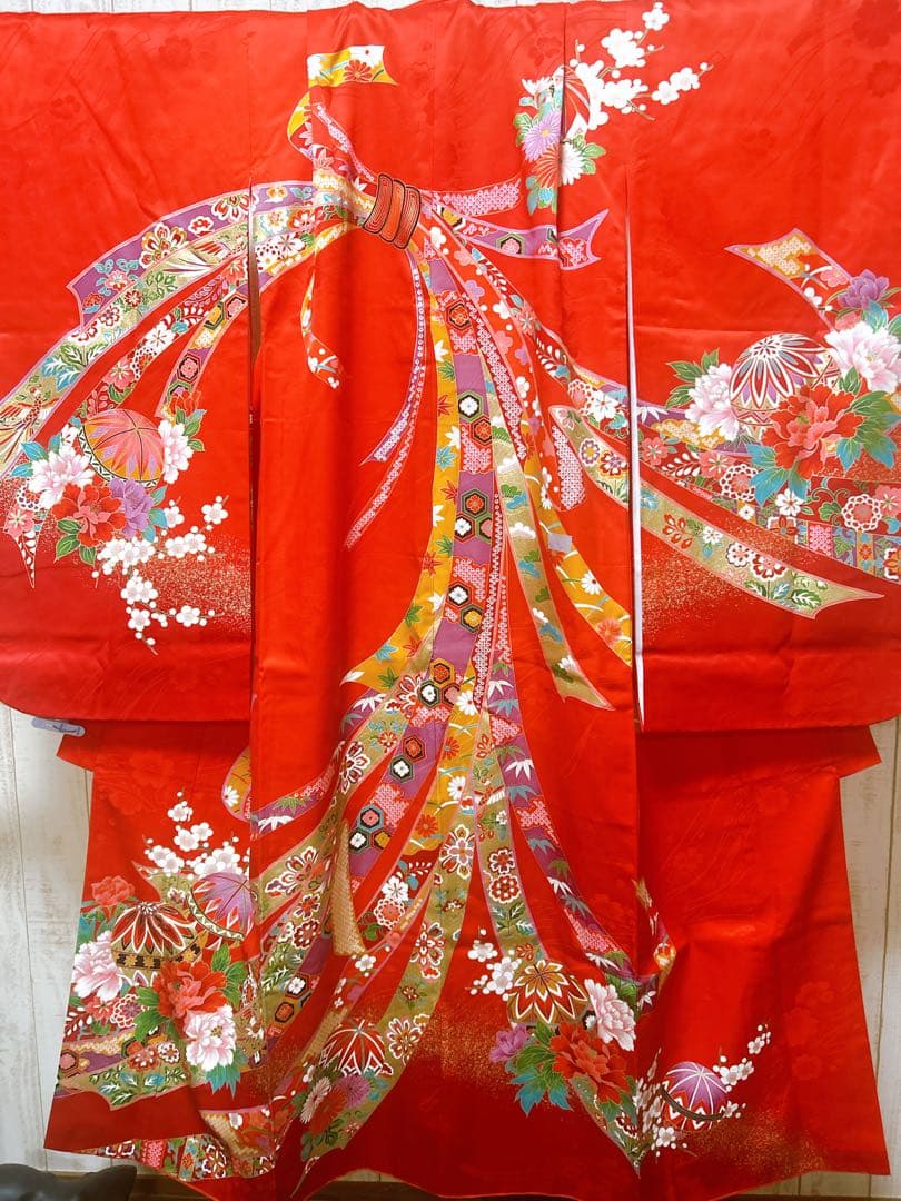 本格正絹♡七五三　7歳　女の子　フルセット　一式　赤系　ゴールド