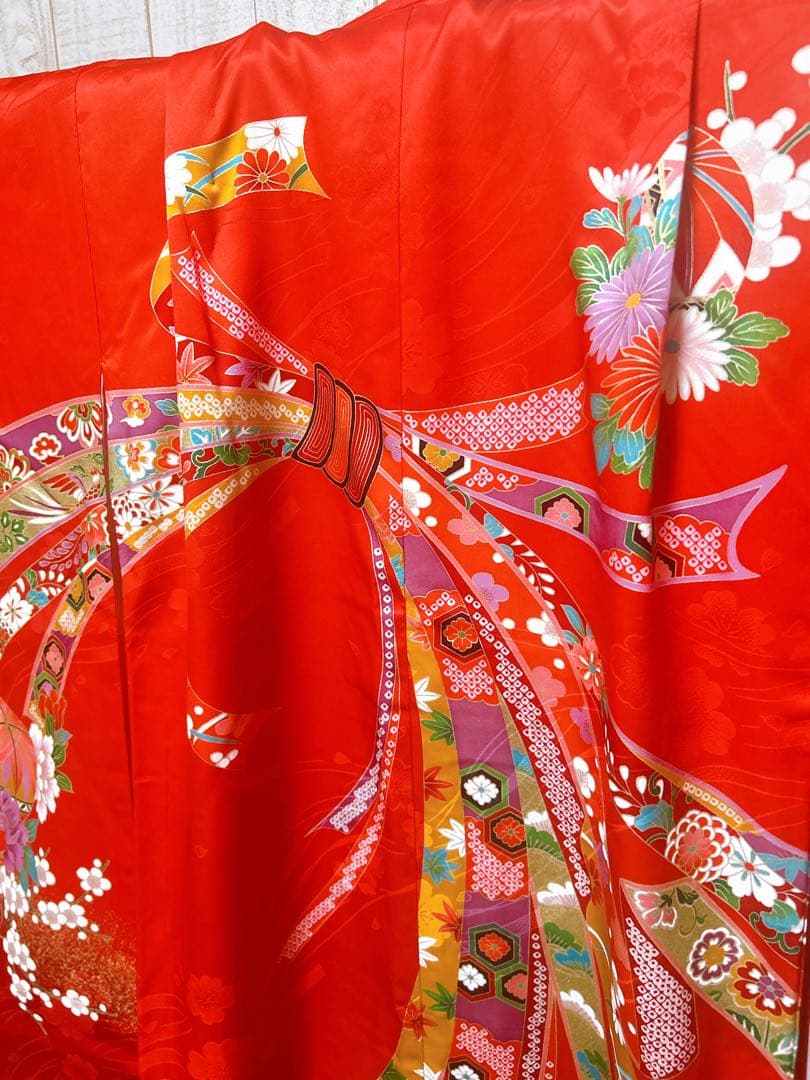 本格正絹♡七五三　7歳　女の子　フルセット　一式　赤系　ゴールド