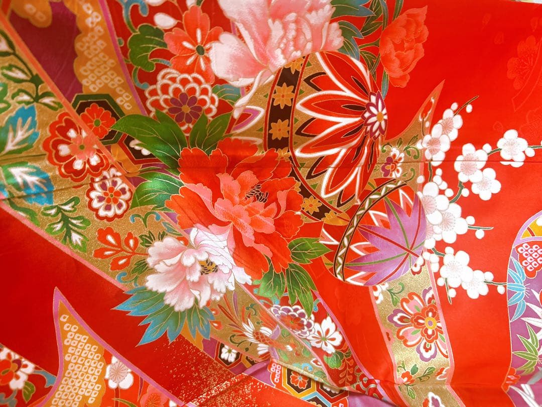 本格正絹♡七五三　7歳　女の子　フルセット　一式　赤系　ゴールド