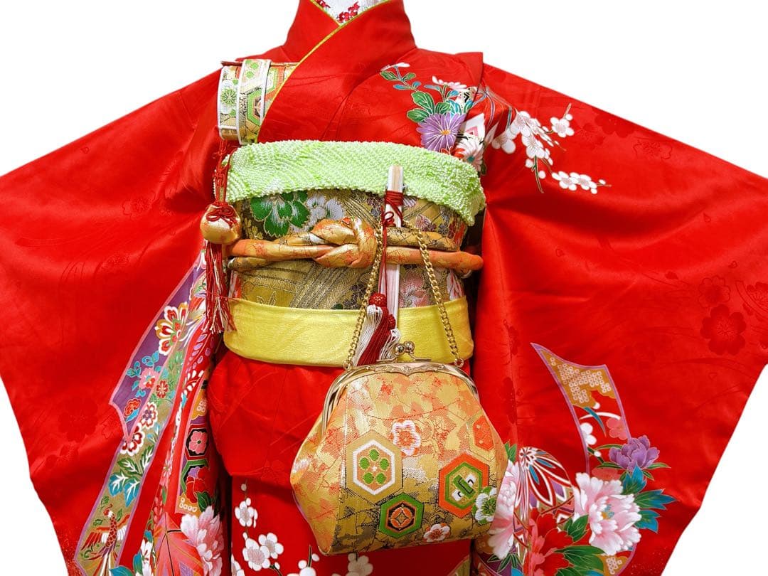 本格正絹♡七五三　7歳　女の子　フルセット　一式　赤系　ゴールド