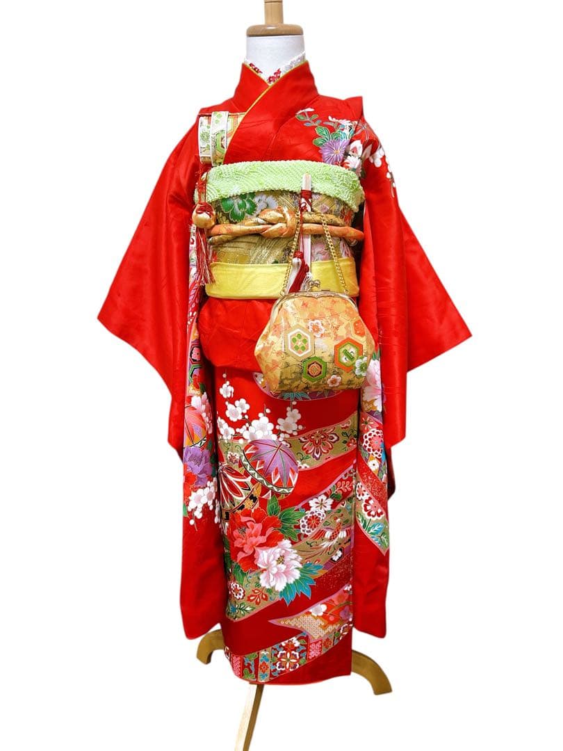 本格正絹♡七五三　7歳　女の子　フルセット　一式　赤系　ゴールド