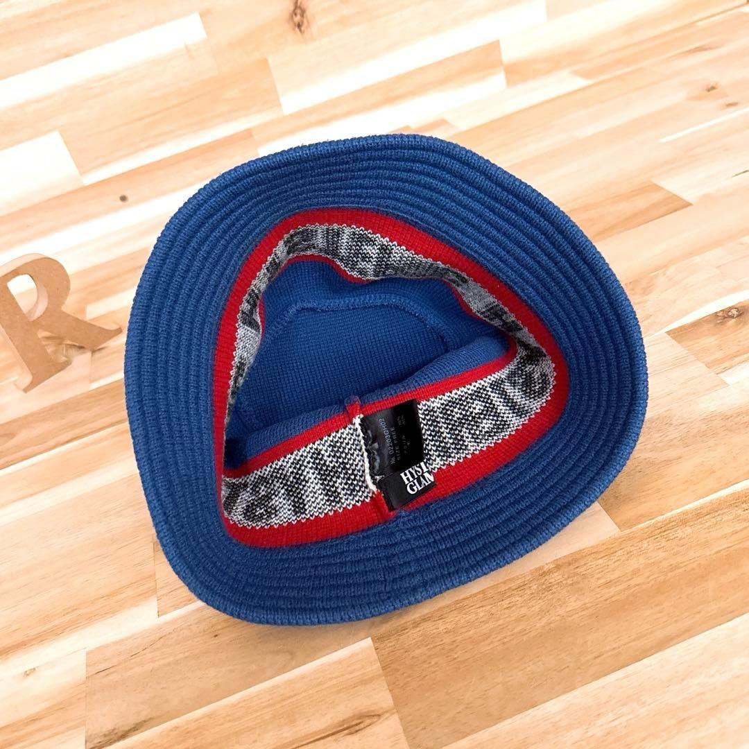 稀少【ヒステリックグラマー】ニット ロゴ ライン バケットハット レトロ青ブルー