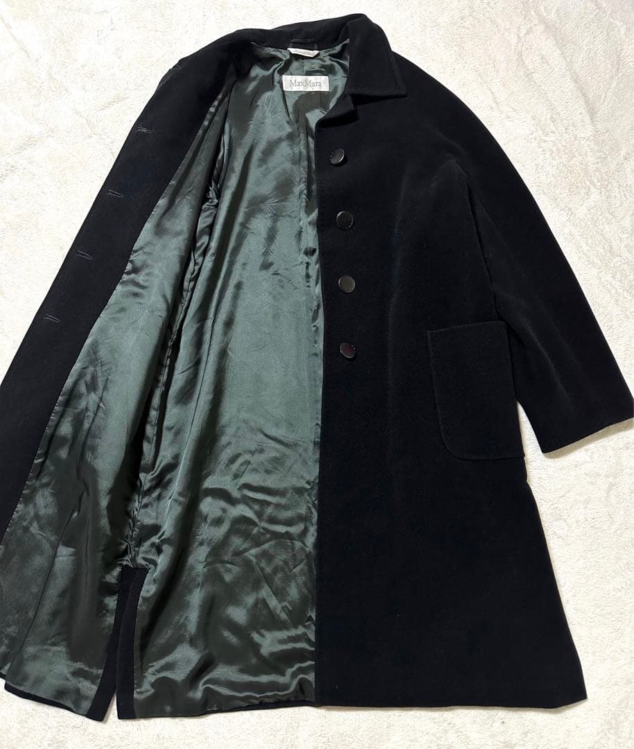 上質✨高級✨MaxMara 白タグ ロングコート ウール アンゴラ 黒 42