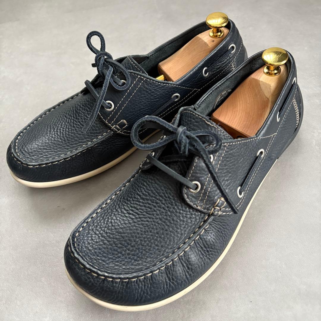 カンペール レザーデッキシューズ 極美品 シボ革 革靴 ネイビー 【42】
