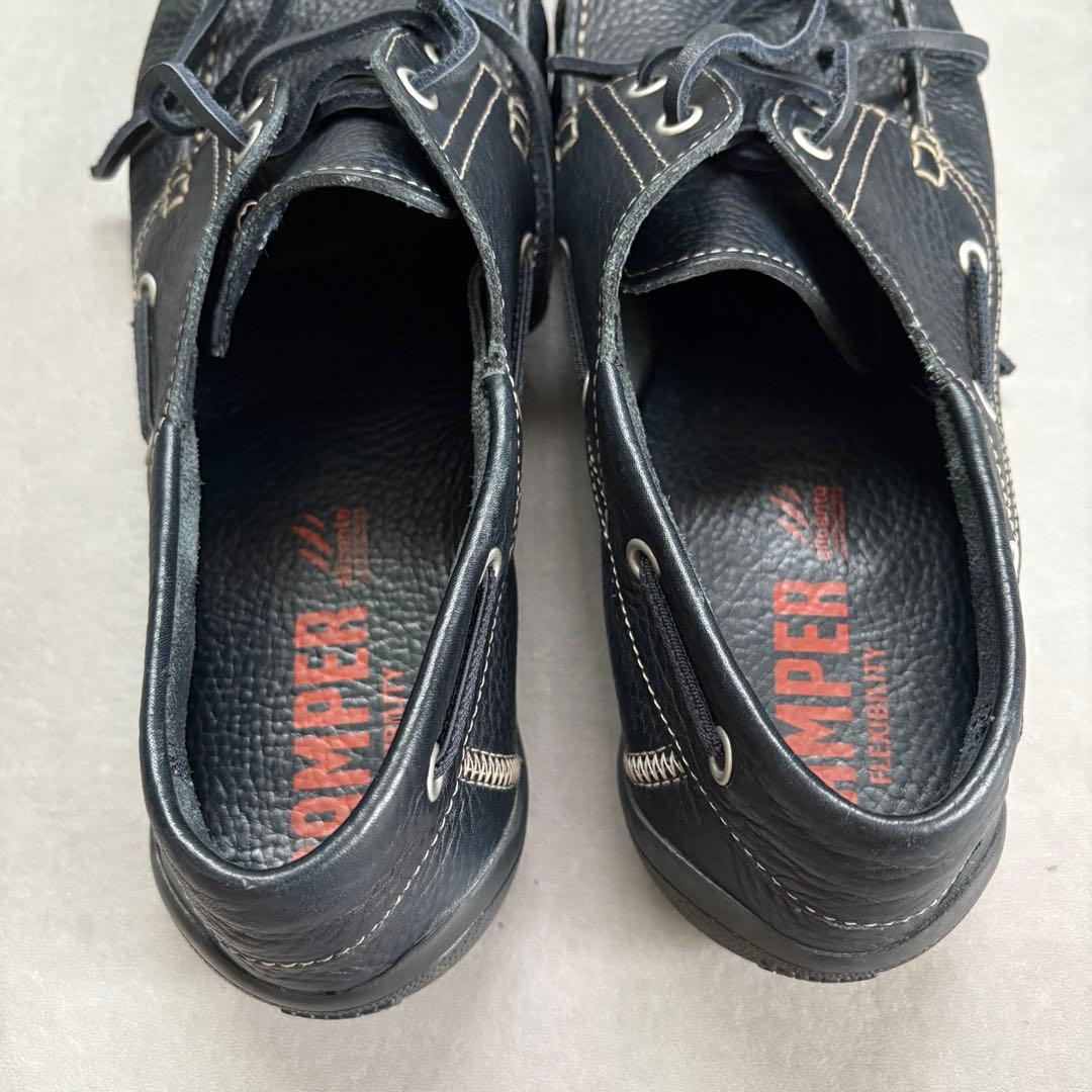 カンペール レザーデッキシューズ 極美品 シボ革 革靴 ネイビー 【42】