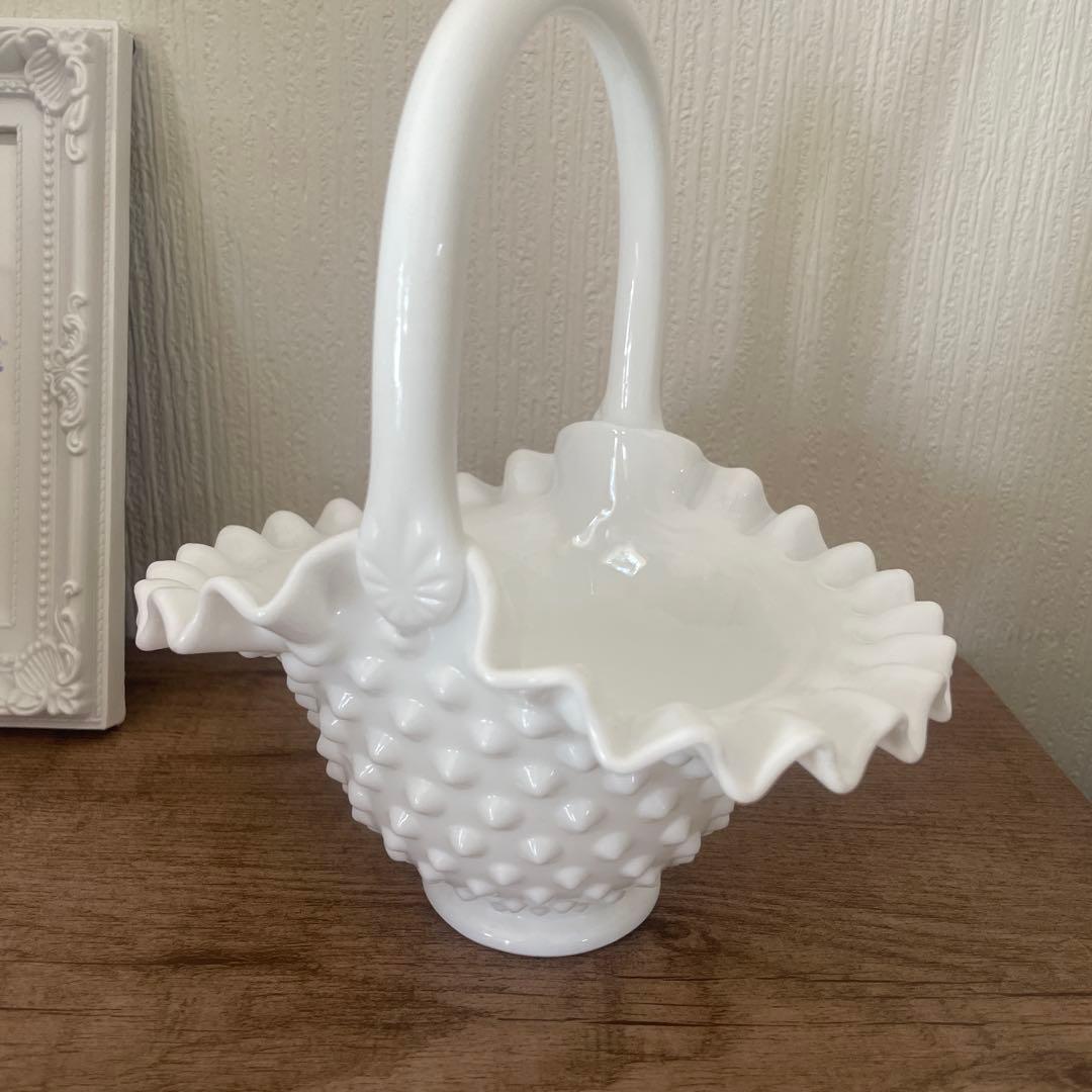 アンティーク　フェントン　ボブネイル　ミルクグラス　バスケット　カゴ