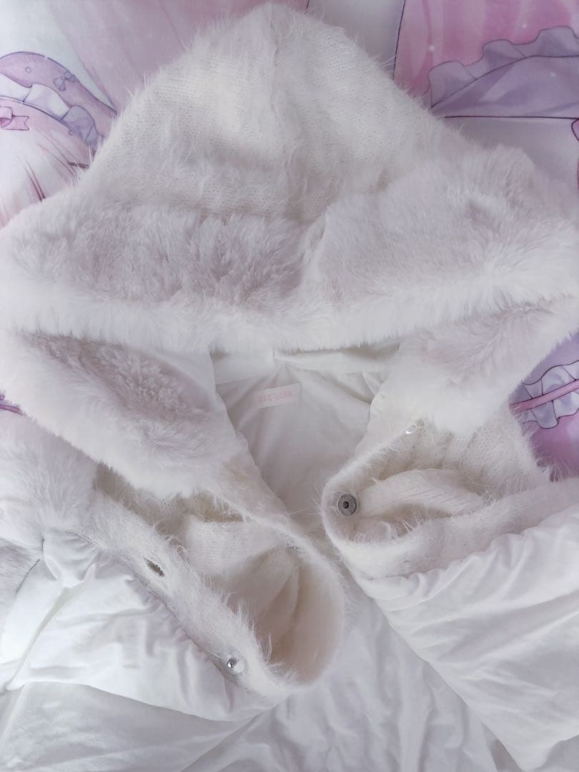 LIZLISA ダブルリボンニットファーポンチョ ホワイト