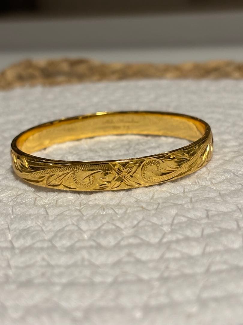 dream☆ハワイアンジュエリー手彫り幅8mmバングル S925にK14コ